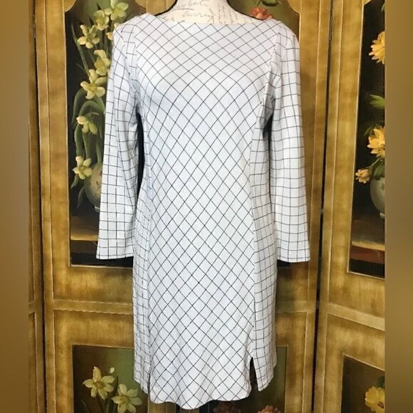 J. Jill Women's Ponte Knit 3/4 Sleeve Off White / Black Dress - Size S - Picture 1 of 9